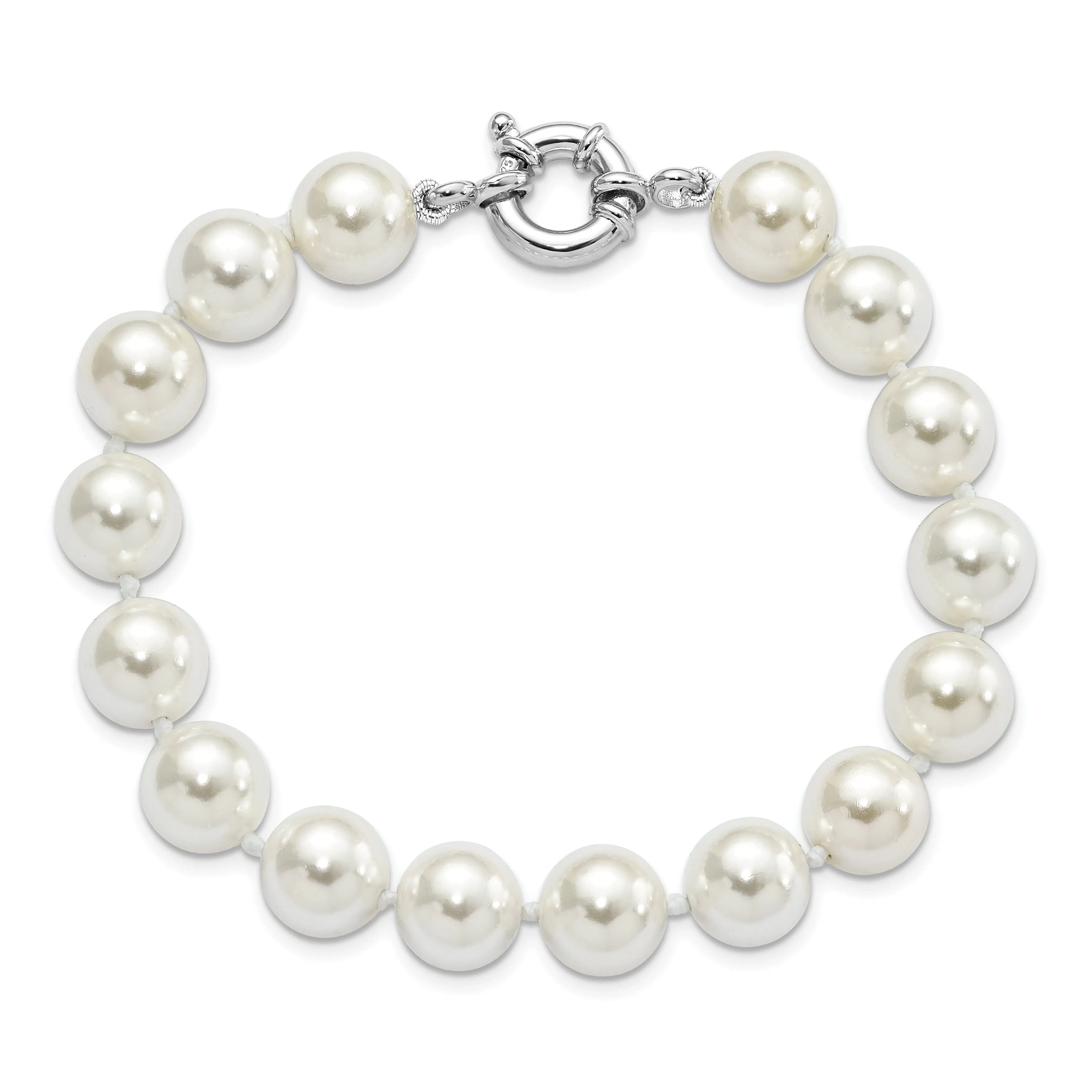 Silver Majestik White Shell Pearl Bead Bracelet