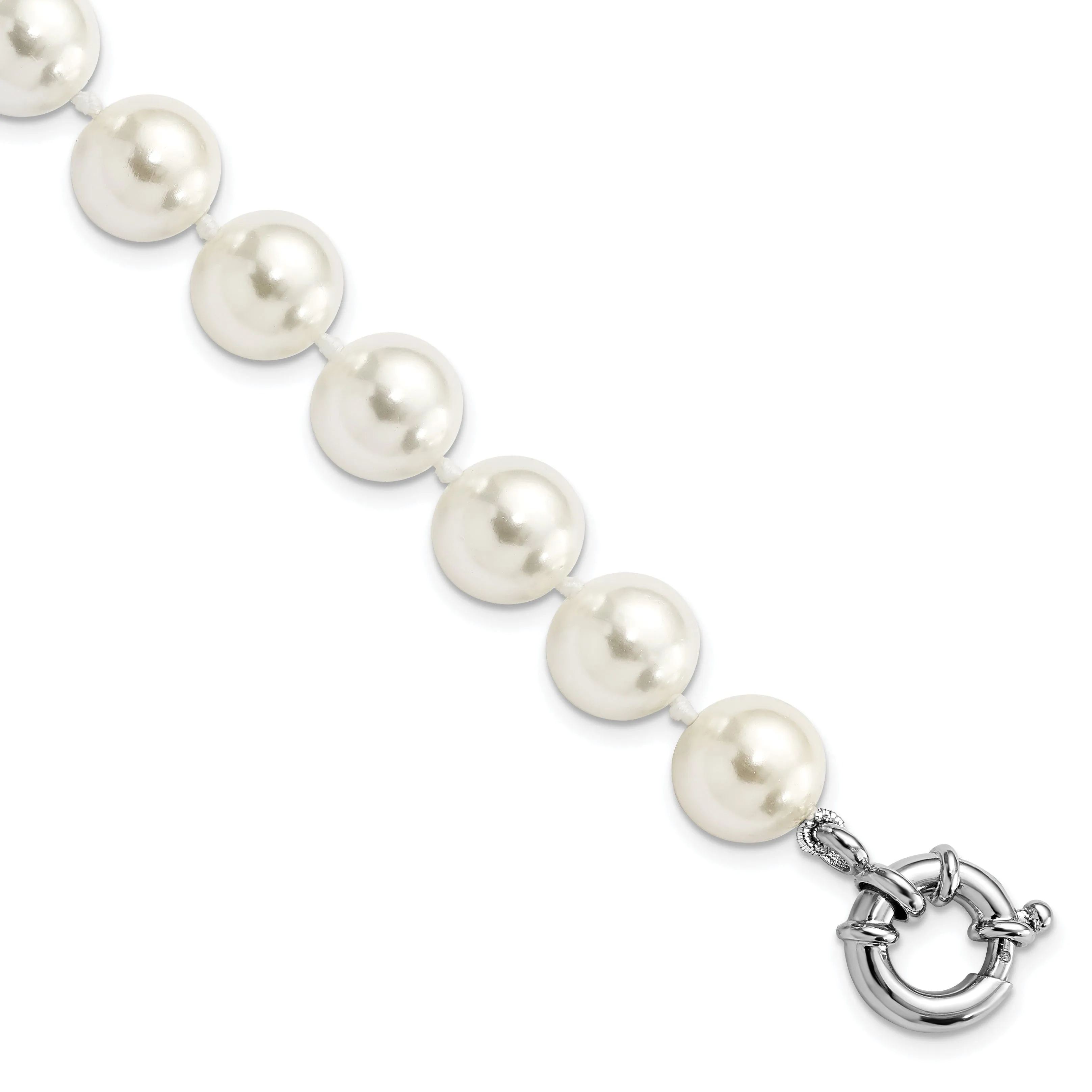 Silver Majestik White Shell Pearl Bead Bracelet