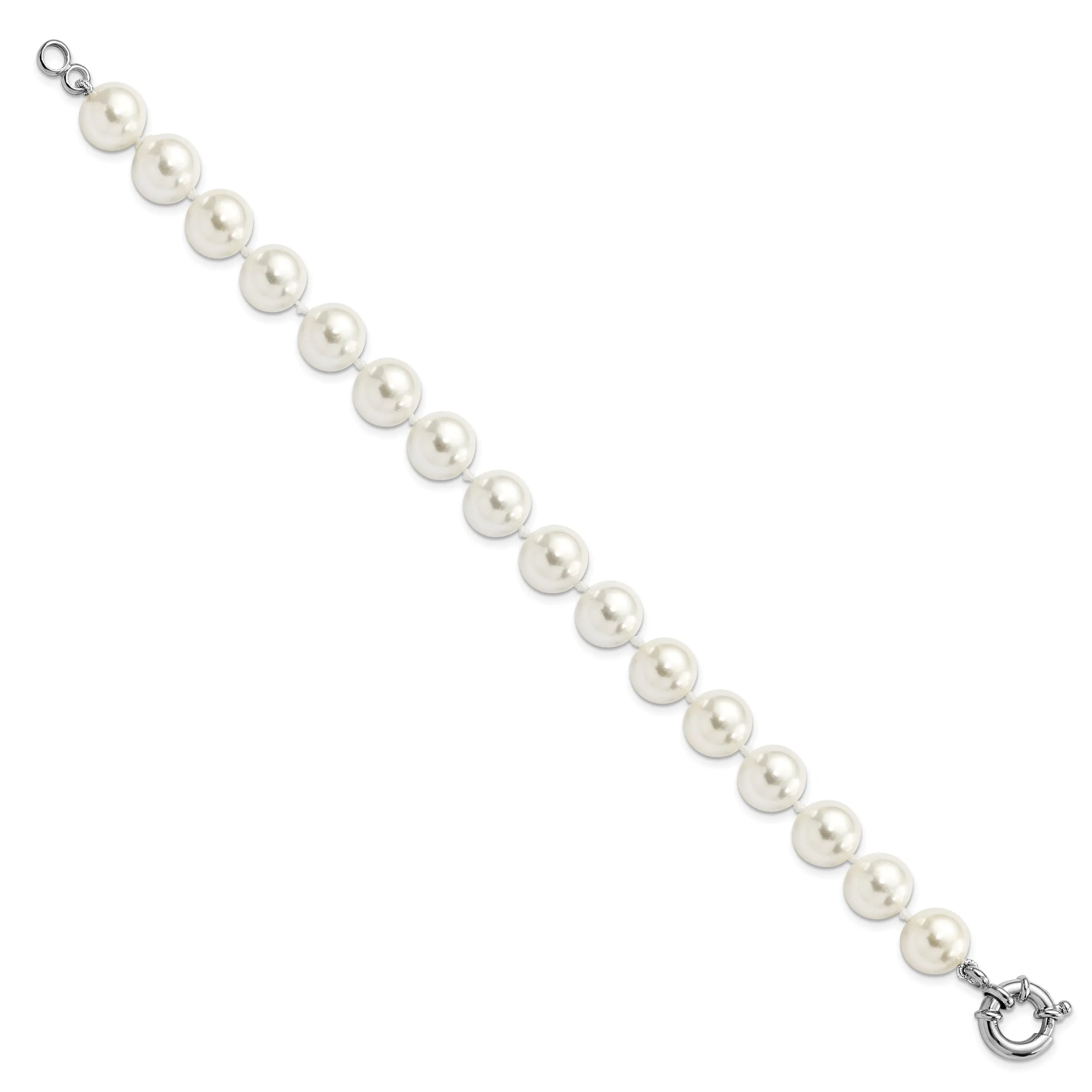 Silver Majestik White Shell Pearl Bead Bracelet