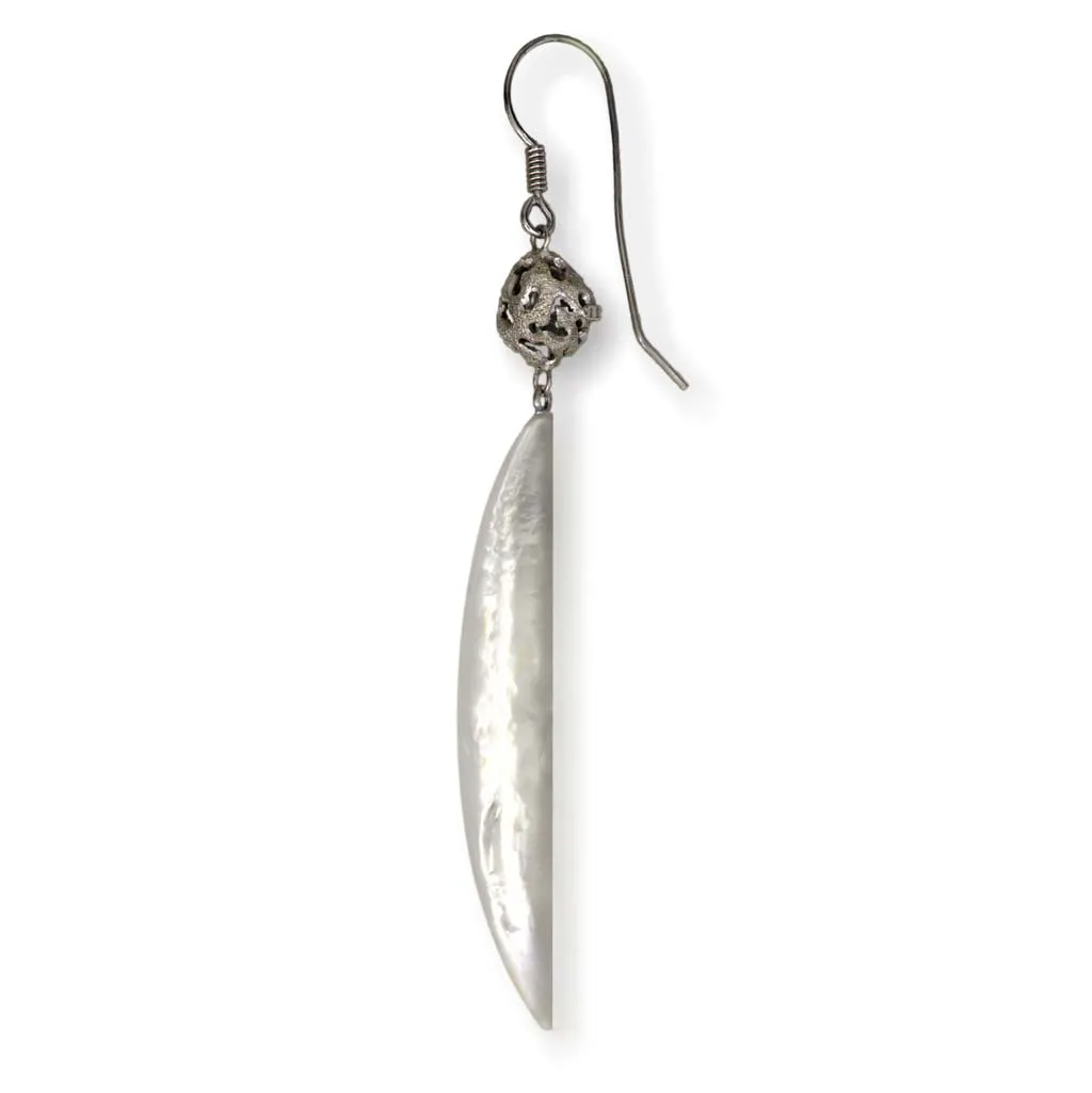 Silver Meteorite Drop Earrings with Mother Of Pearl