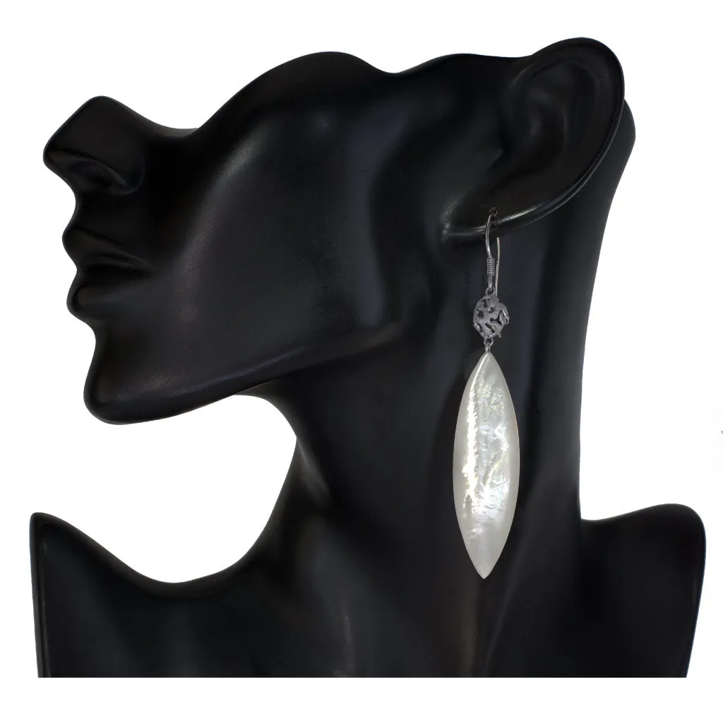 Silver Meteorite Drop Earrings with Mother Of Pearl