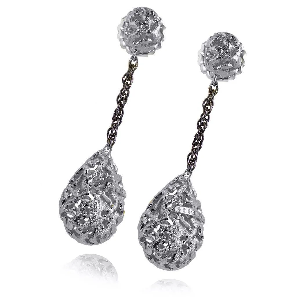 Silver Meteorite Drop Earrings