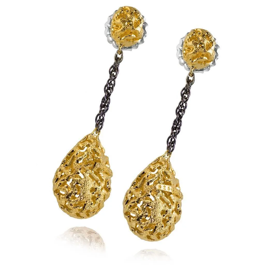 Silver Meteorite Drop Earrings