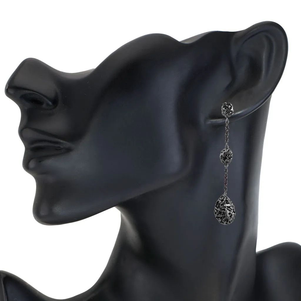 Silver Meteorite Long Drop Earrings