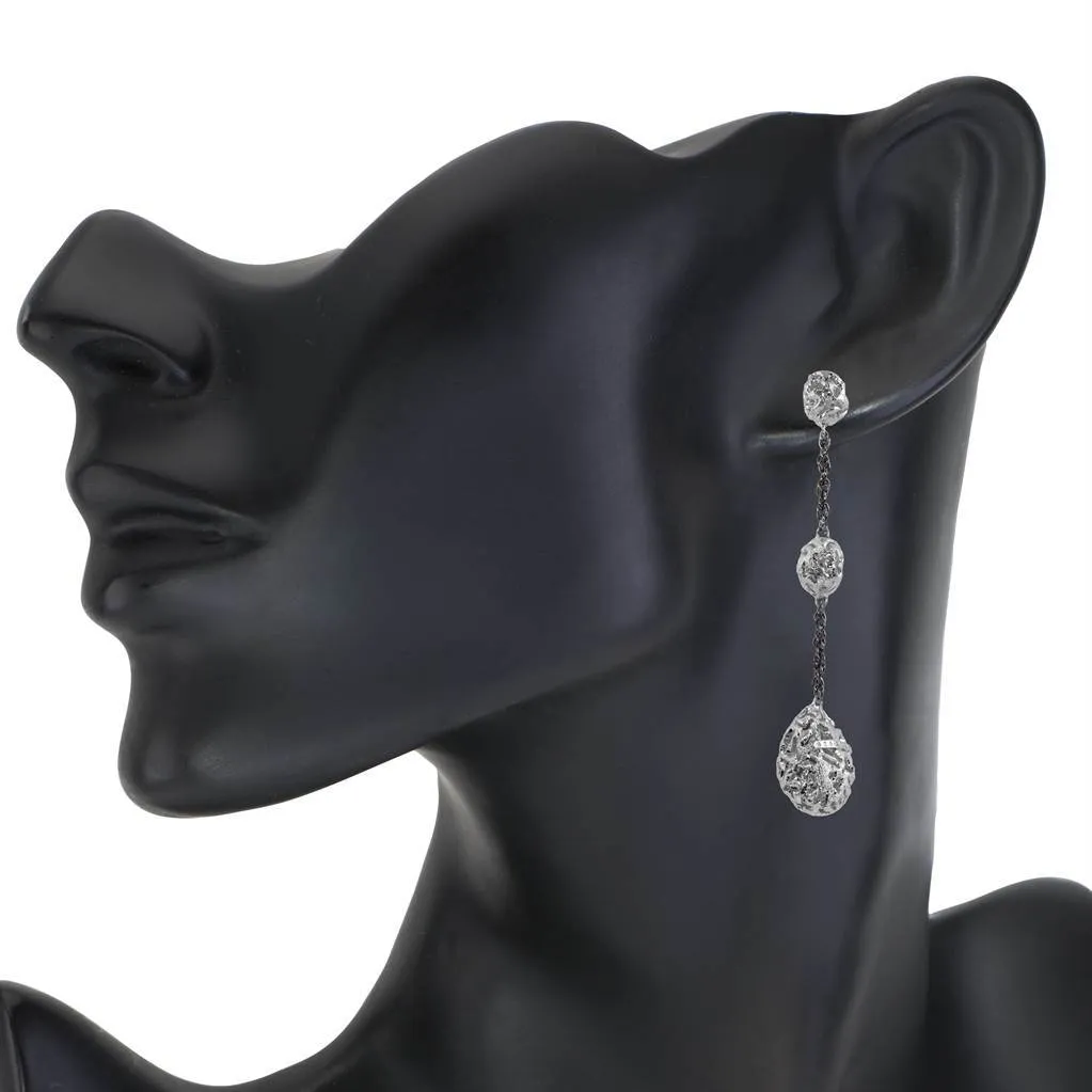 Silver Meteorite Long Drop Earrings