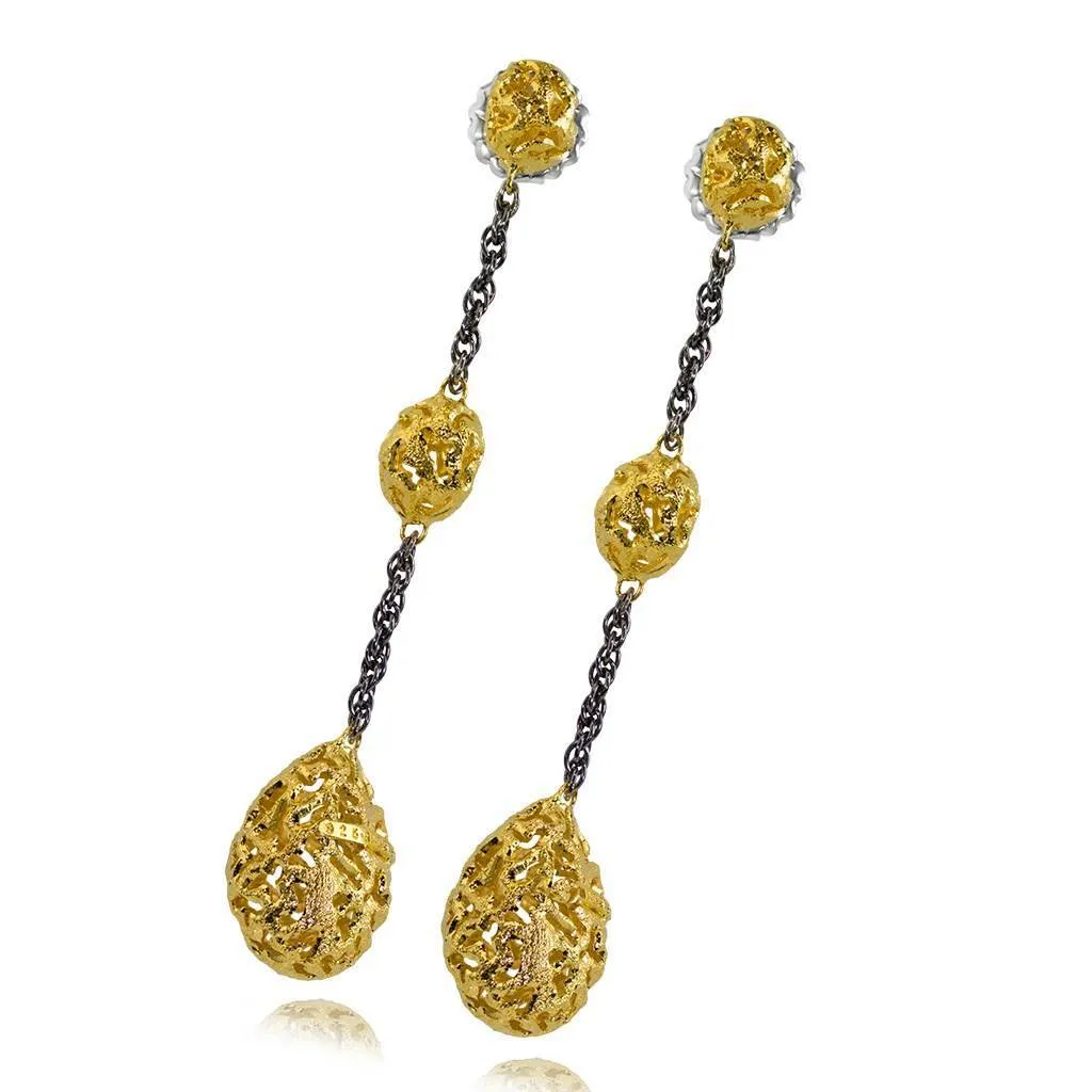 Silver Meteorite Long Drop Earrings