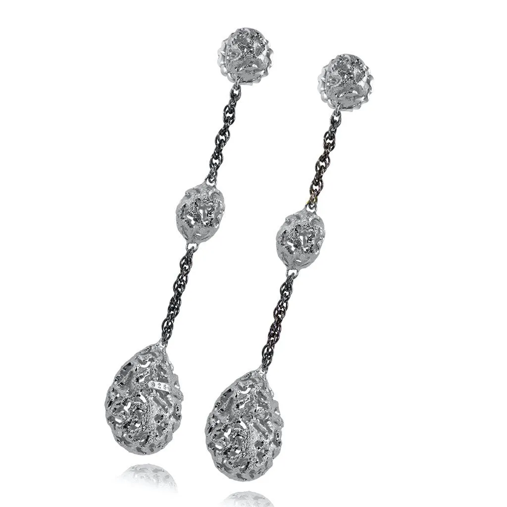 Silver Meteorite Long Drop Earrings