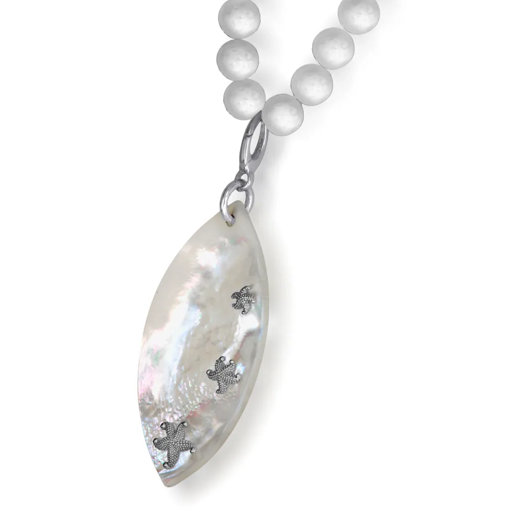 Silver Meteorite Necklace with Mother of Pearl & Coral