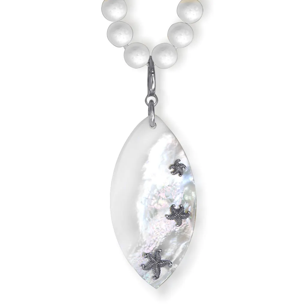 Silver Meteorite Necklace with Mother of Pearl & Coral