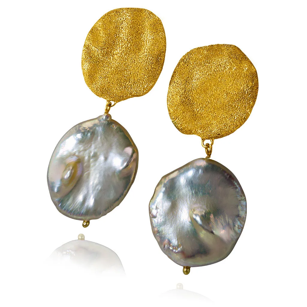 Silver Moneta Earrings with Natural Coin Pearl