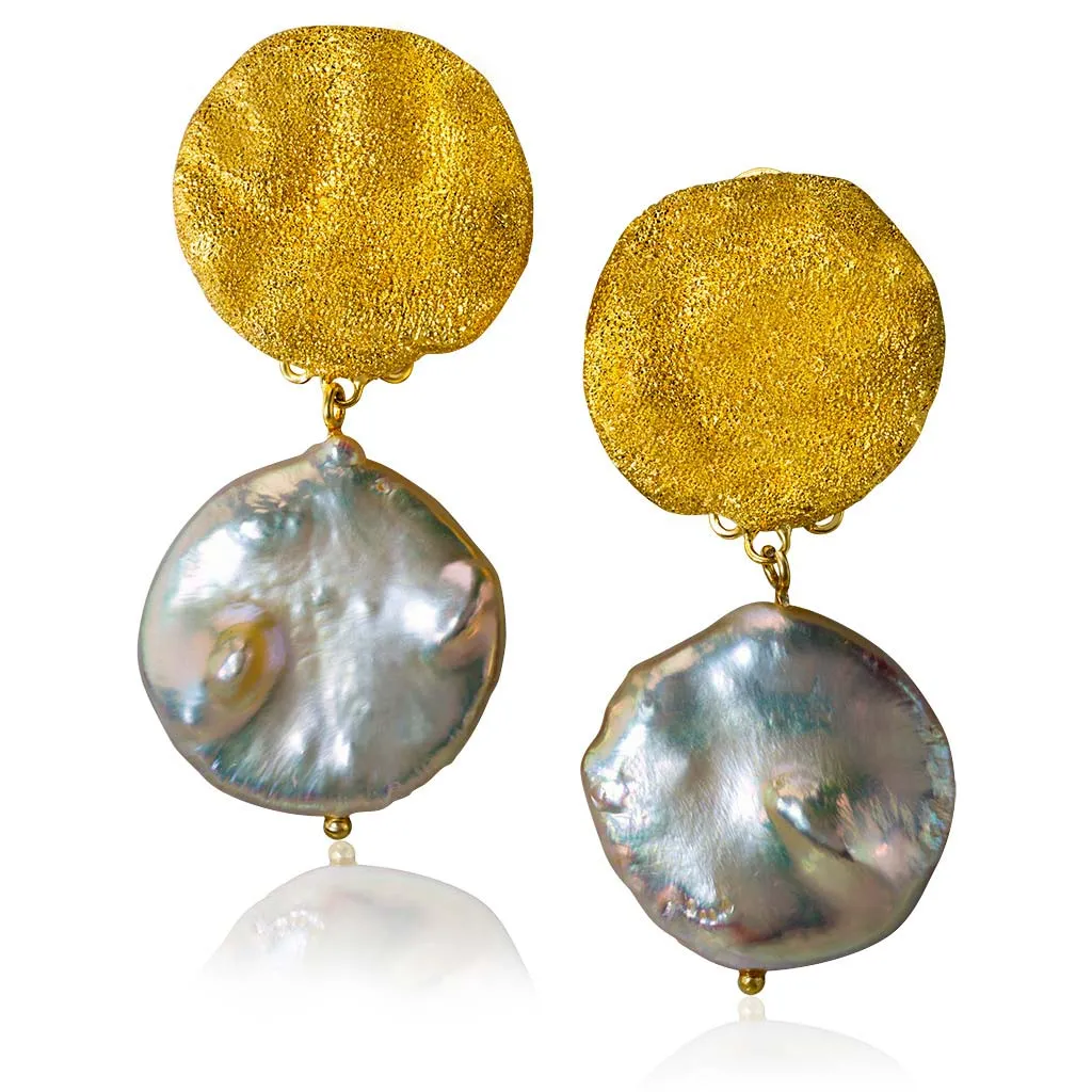 Silver Moneta Earrings with Natural Coin Pearl