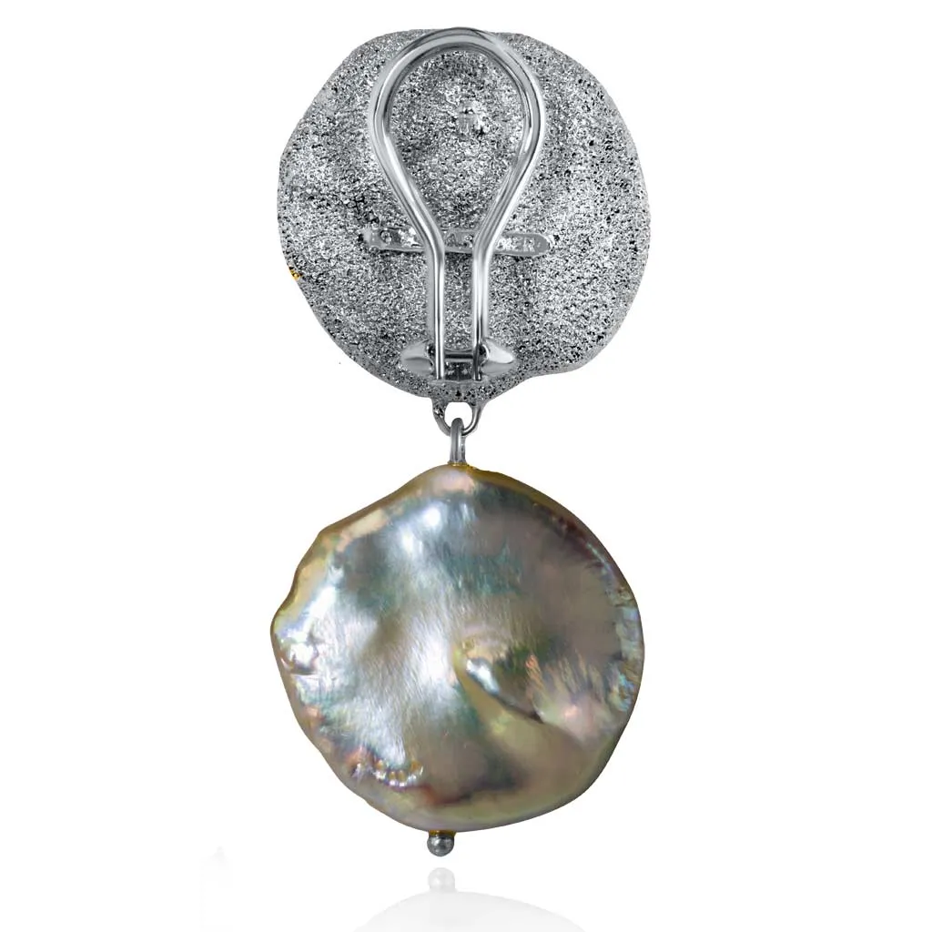 Silver Moneta Earrings with Natural Coin Pearl