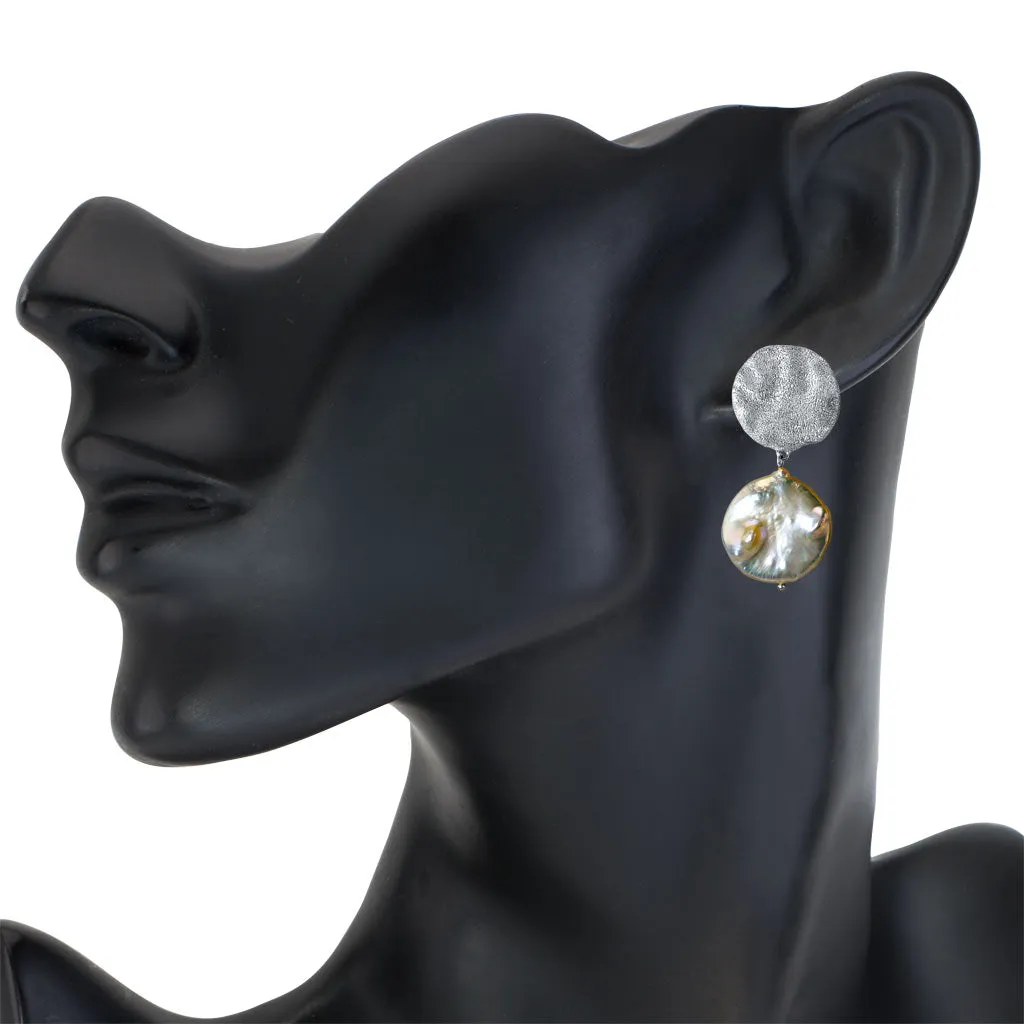 Silver Moneta Earrings with Natural Coin Pearl