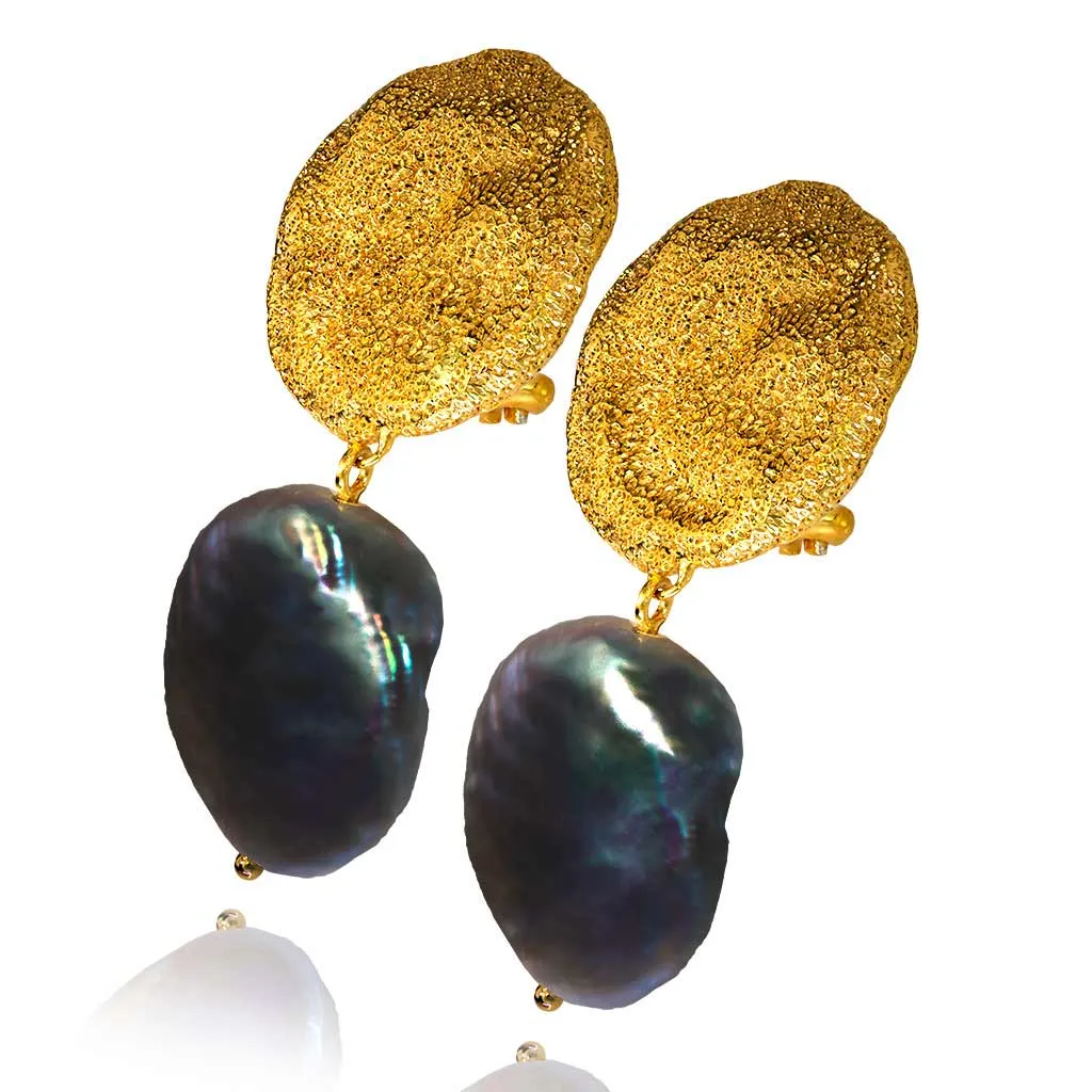 Silver Moneta Earrings with Natural Coin Pearl