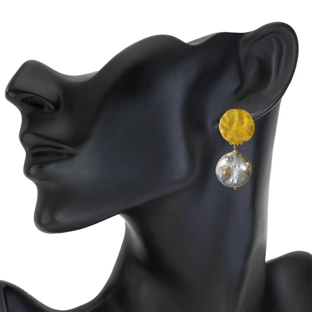 Silver Moneta Earrings with Natural Coin Pearl