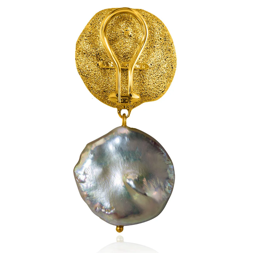 Silver Moneta Earrings with Natural Coin Pearl