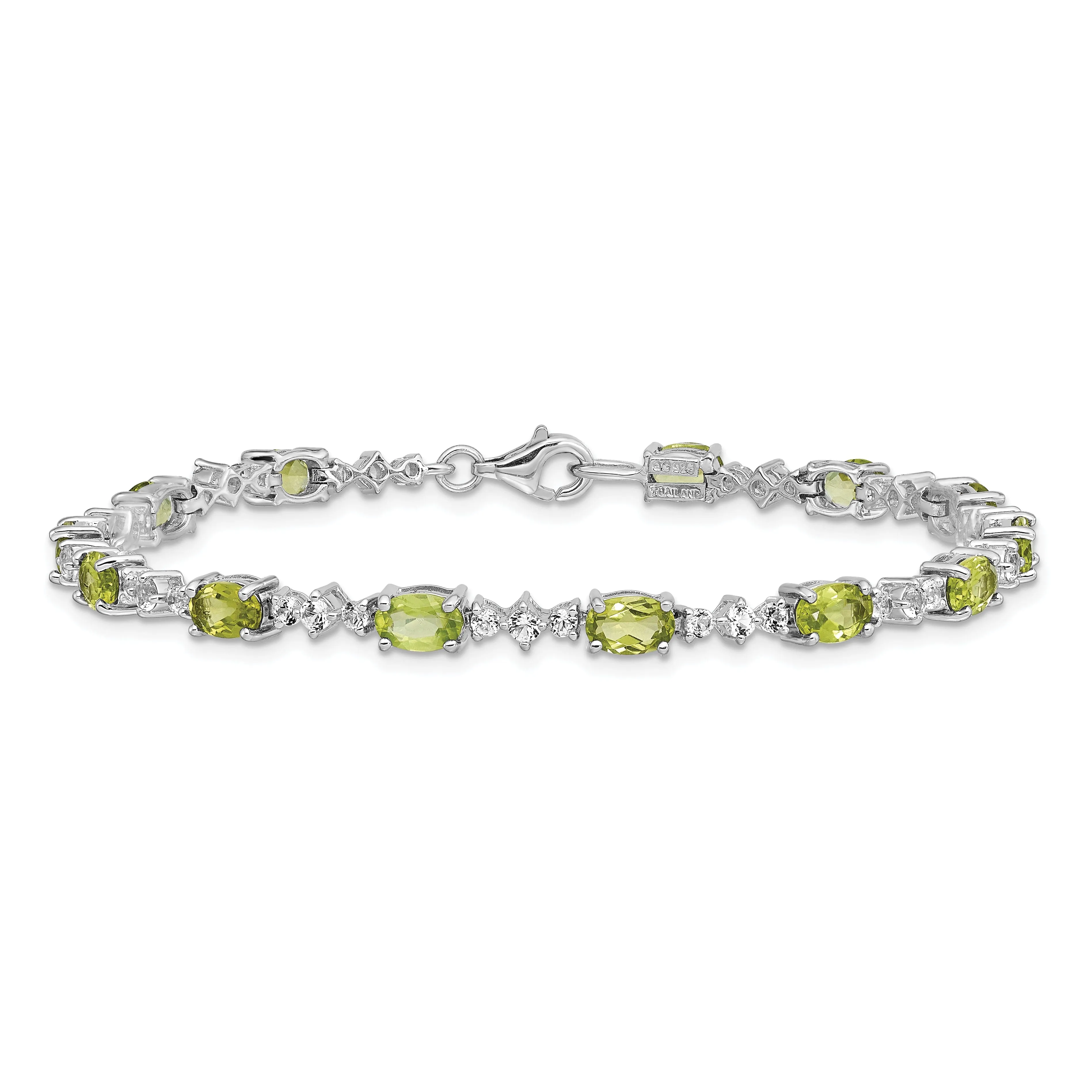 Silver Peridot White Topaz Gemstone Bracelet