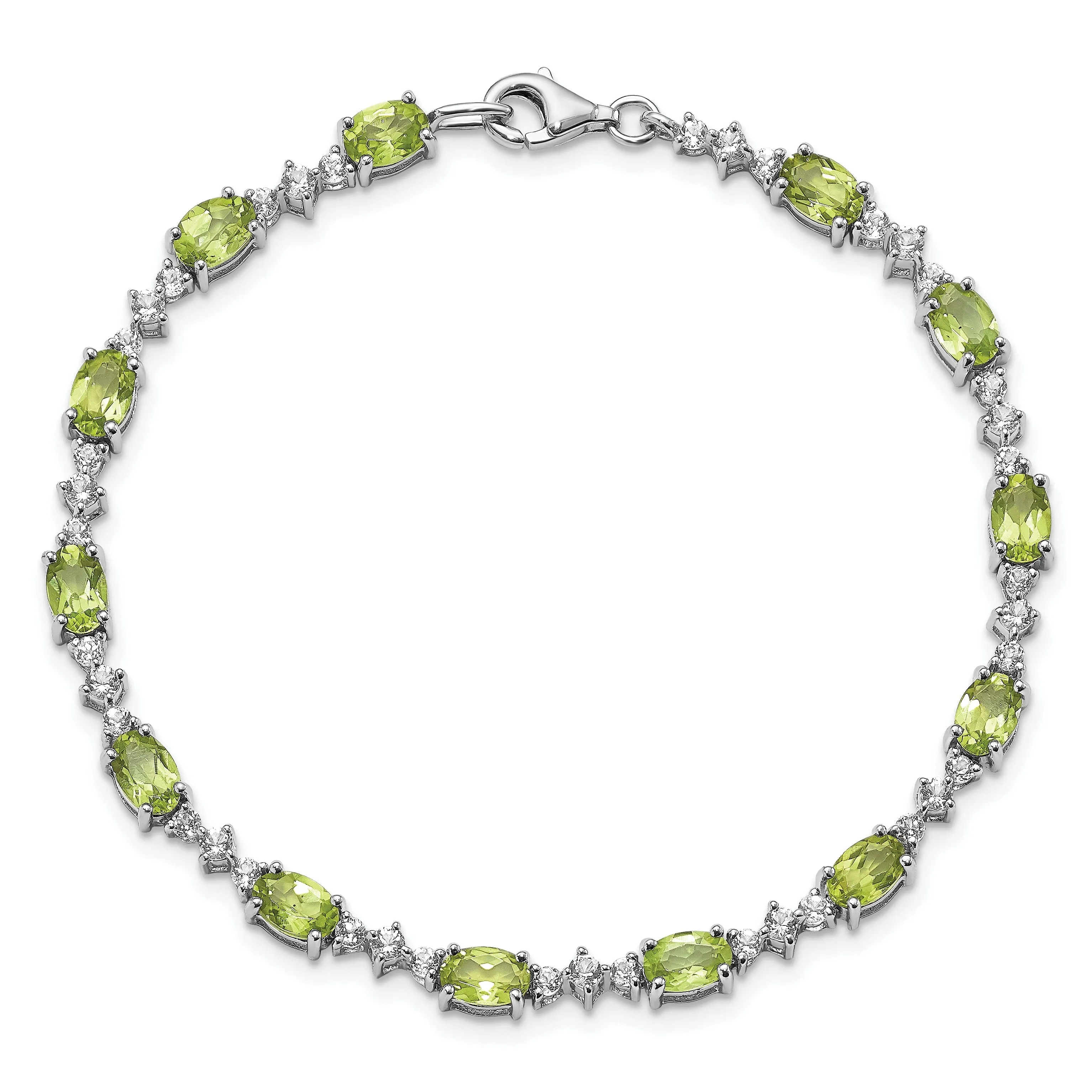 Silver Peridot White Topaz Gemstone Bracelet
