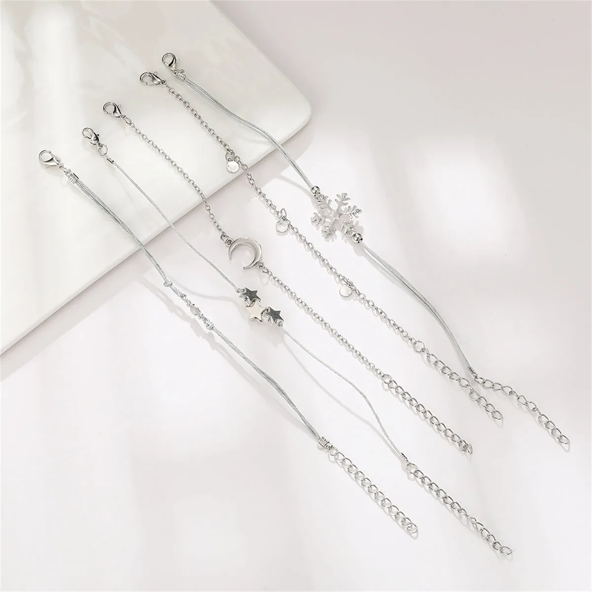 Silver-Plated & Gray Snowflake & Celestial Bracelet Set