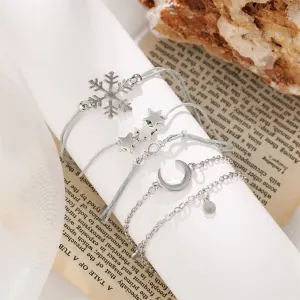 Silver-Plated & Gray Snowflake & Celestial Bracelet Set