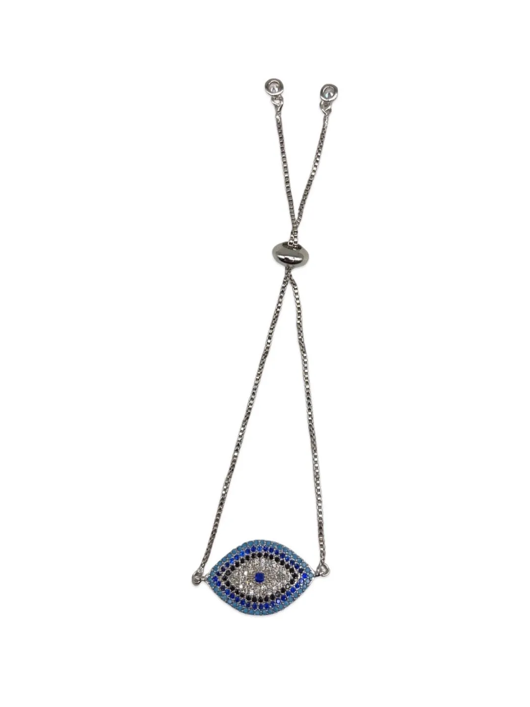 Silver Plated Blue Evil Eye Adjustable A D Bracelet