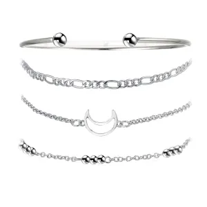 Silver-Plated Cuff & Moon Charm Bracelet Set