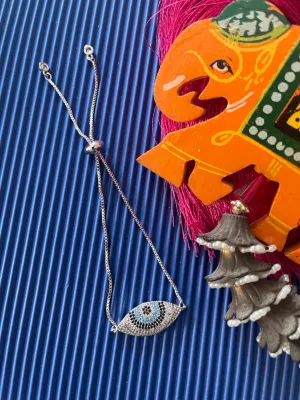 Silver Plated Evil Eye Adjustable A D Bracelet