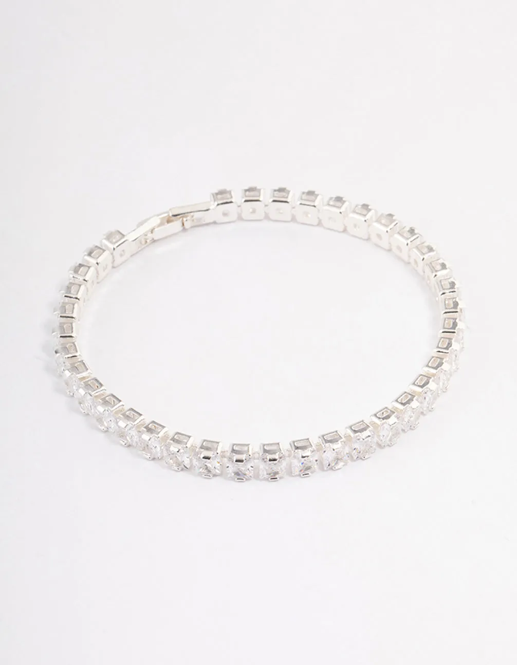 Silver Plated Square Cubic Zirconia Tennis Bracelet