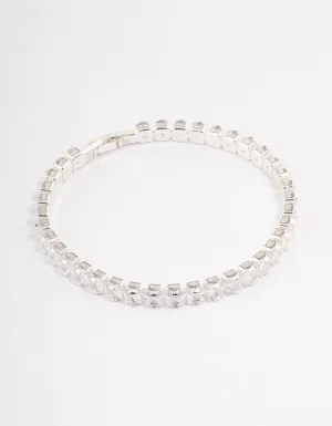 Silver Plated Square Cubic Zirconia Tennis Bracelet