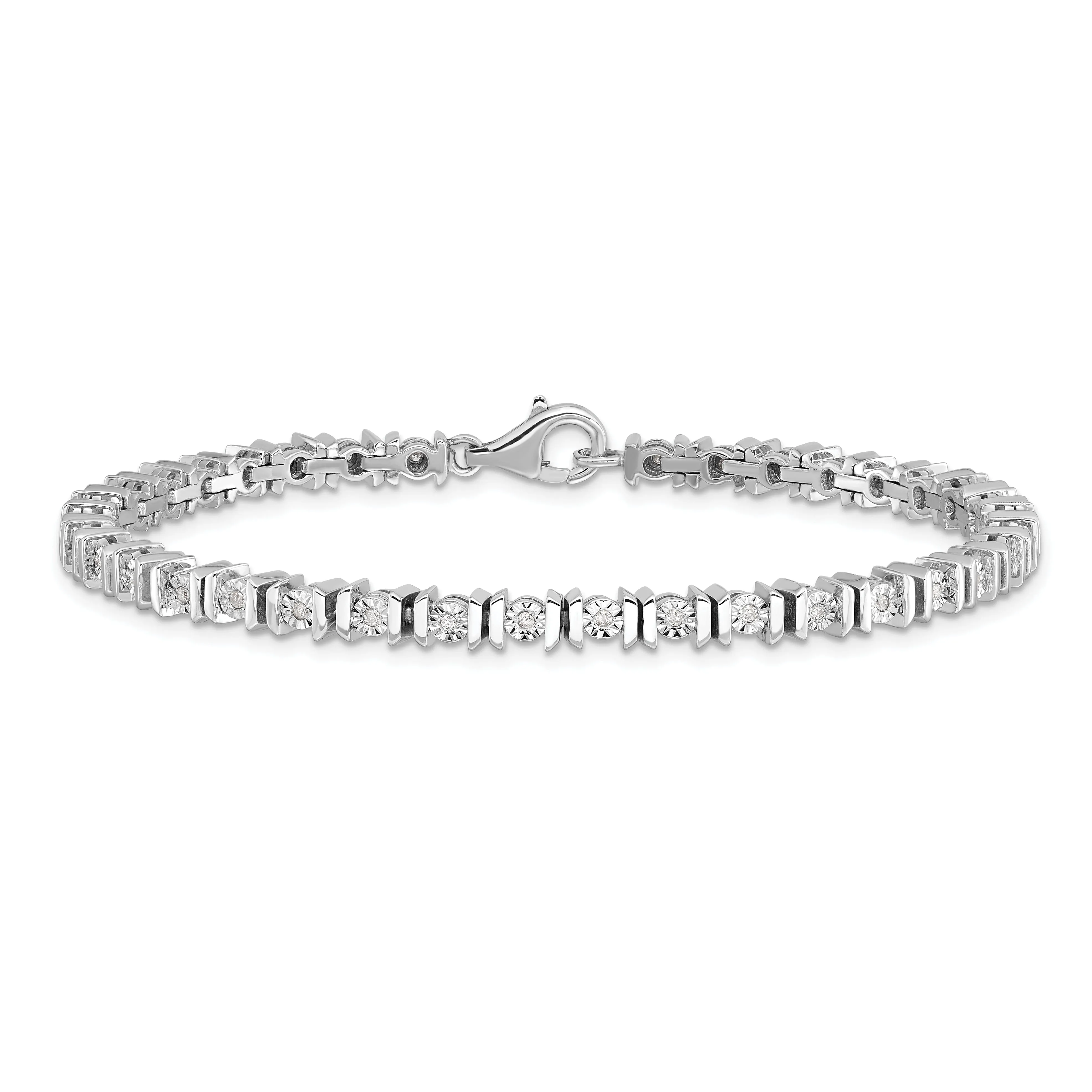 Silver Polished Finish Diamond Tennis Bracelet