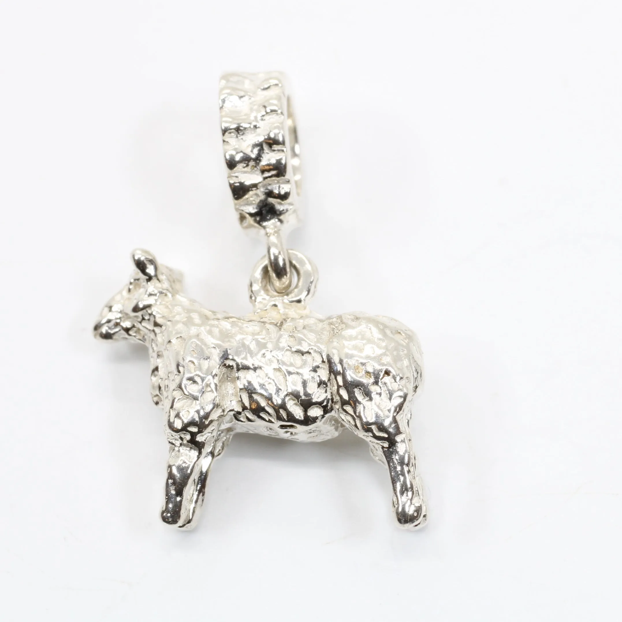 Silver Sheep Slide Charm made in Solid 925 Sterling Silver