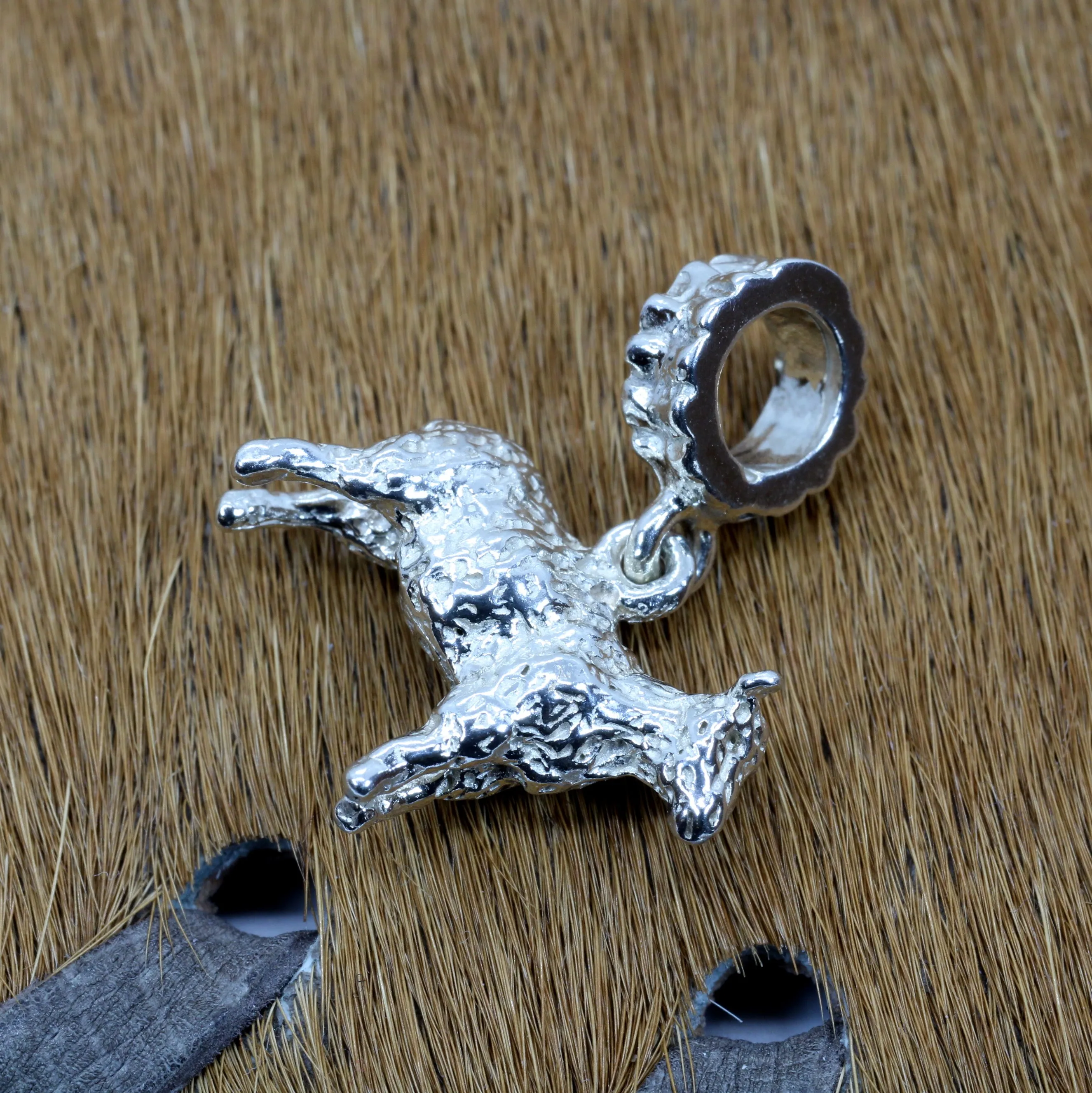 Silver Sheep Slide Charm made in Solid 925 Sterling Silver