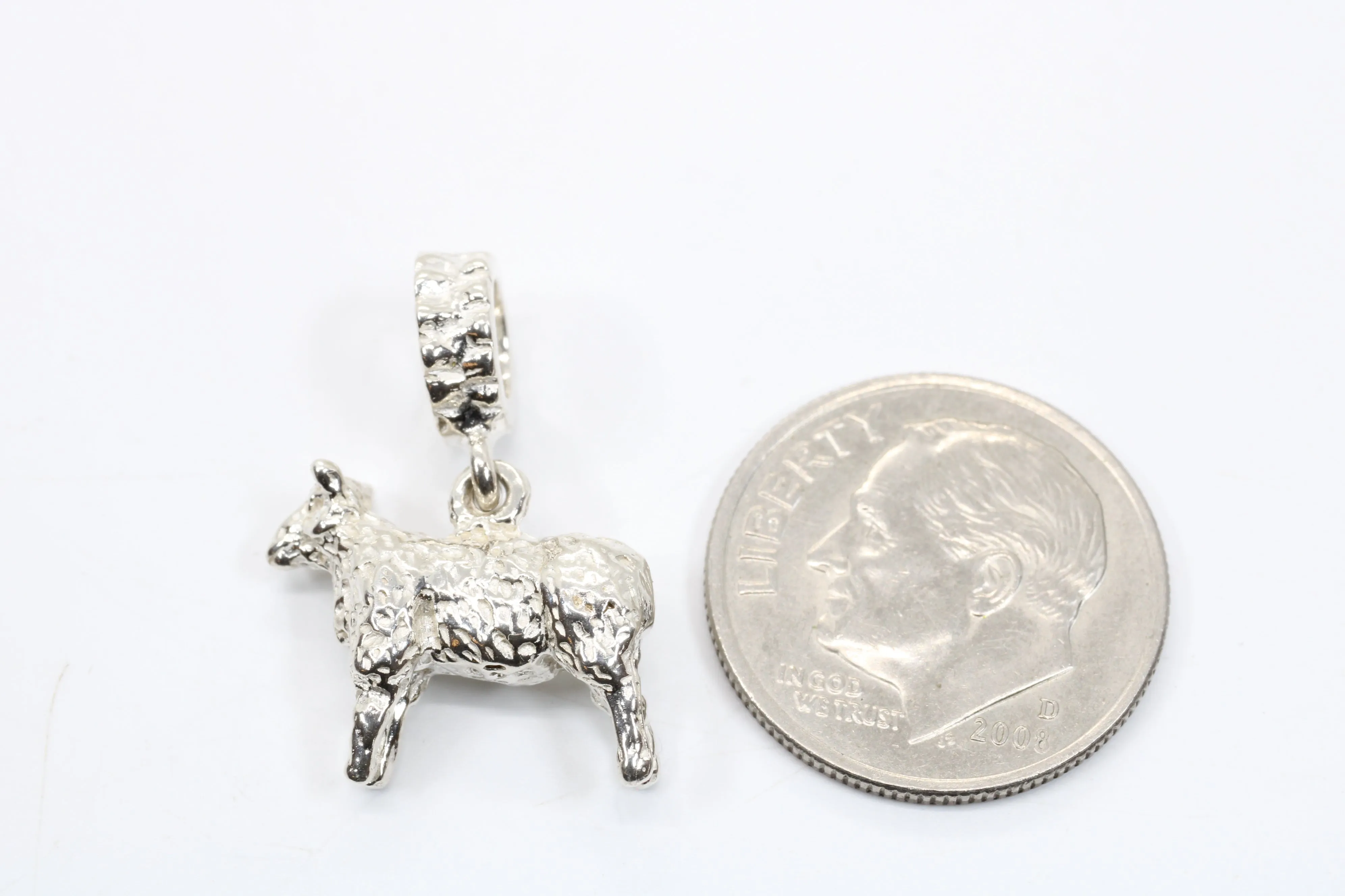 Silver Sheep Slide Charm made in Solid 925 Sterling Silver