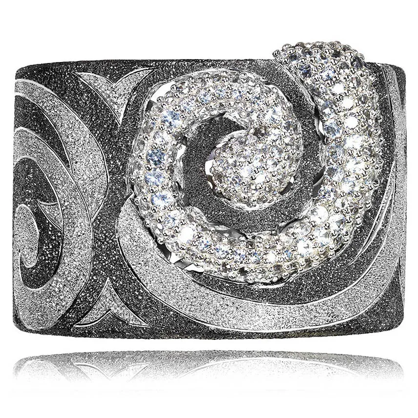Silver Swirl Pattern Cuff Bracelet with White Topaz
