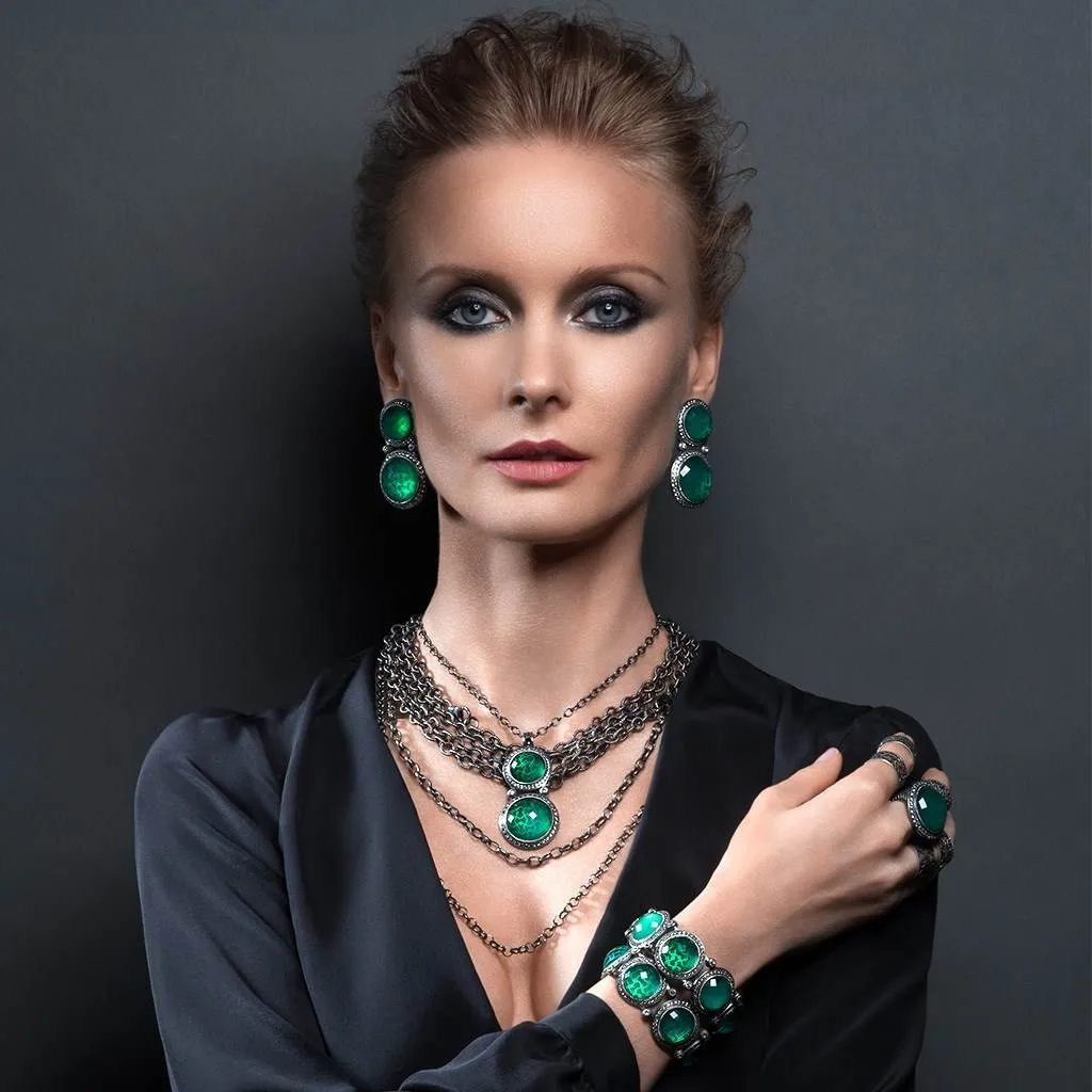 Silver Symbolica Bracelet with Green Agate & Topaz