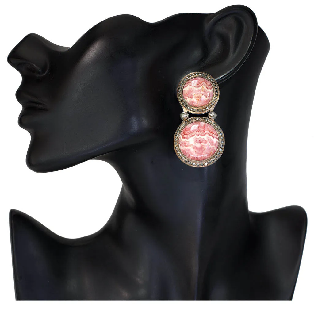 Silver Symbolica Earrings with Rhodochrosite & Diamonds
