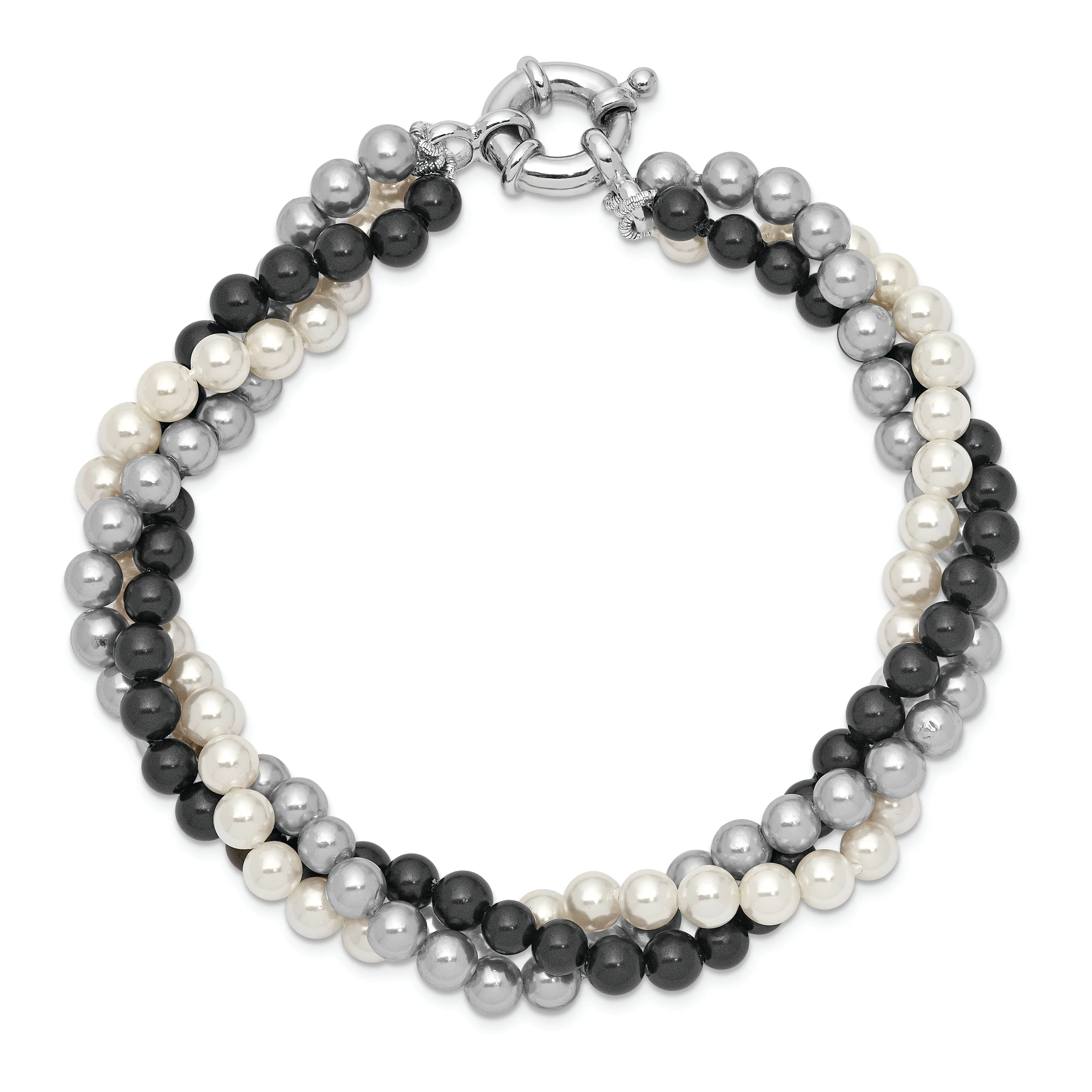 Silver White Grey Black Pearl Bead Bracelet