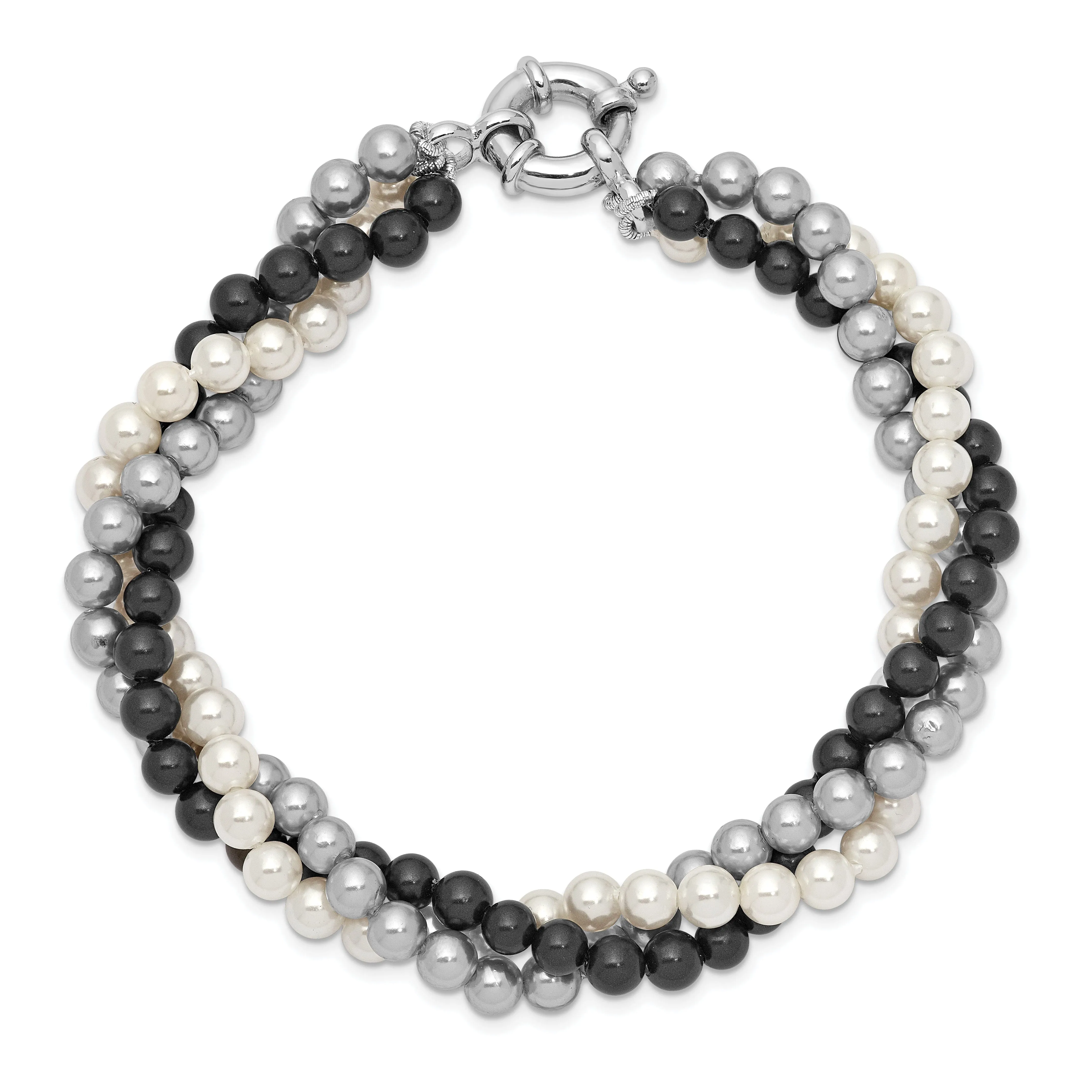 Silver White Grey Black Pearl Bead Bracelet