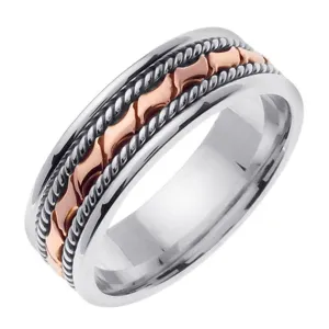 Silver/Rose or Silver/Yellow 14k gold Hand Braided Ring Band 6mm