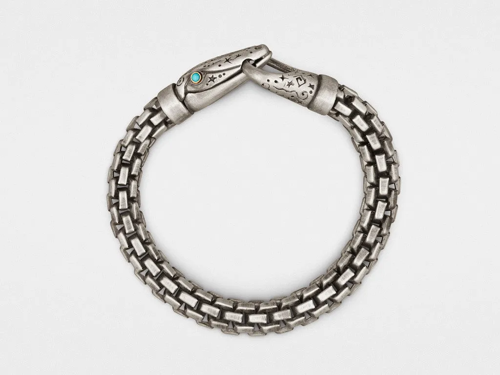 Snake Bracelet with Chain in Silver, 18KT Gold and Turquoise