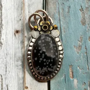 Snowflake Black Obsidian Solid 925 Sterling Silver Pendant
