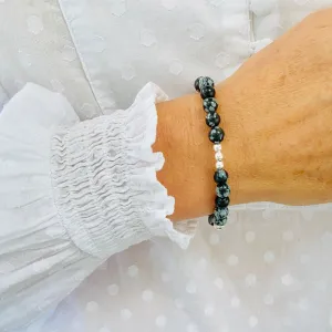 Snowflake Obsidian Bracelet with Silver Accent | Solo or Stack Set