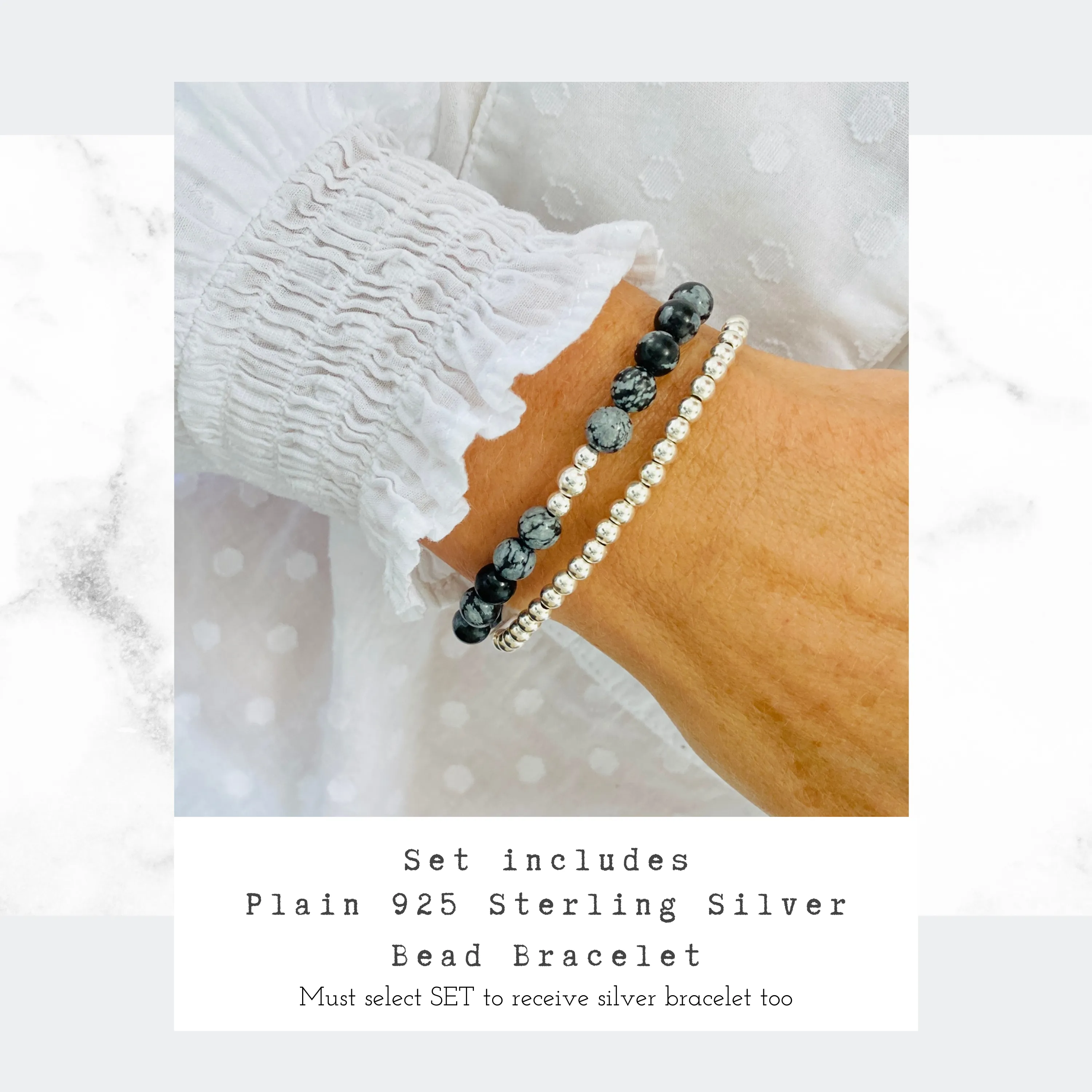 Snowflake Obsidian Bracelet with Silver Accent | Solo or Stack Set