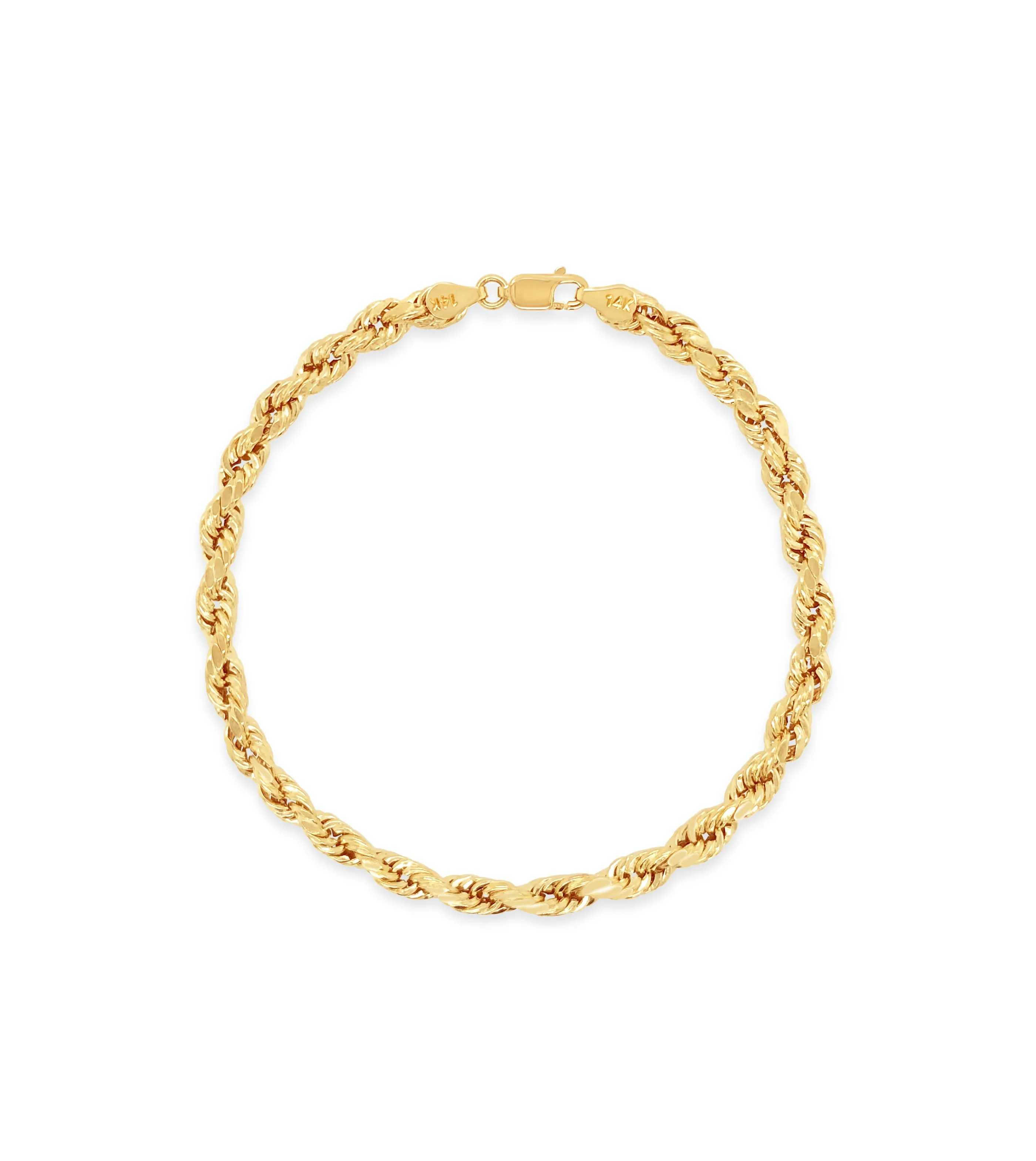 Solid 14k Gold Rope Chain Bracelet