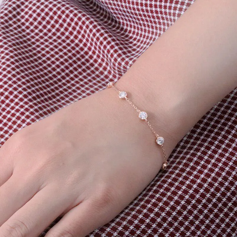 Solid 18K Rose Gold Moissanite Bezel Bracelet 9 x 0.3ctw