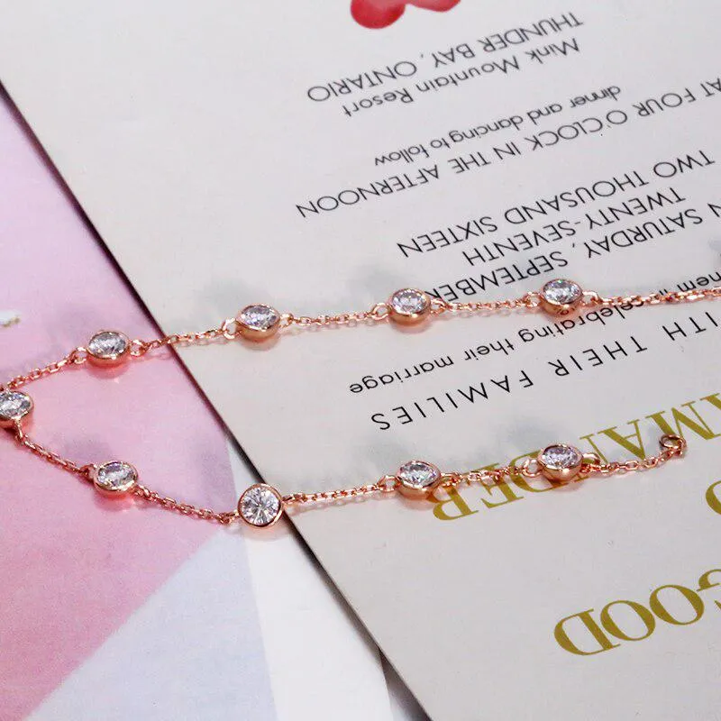 Solid 18K Rose Gold Moissanite Bezel Bracelet 9 x 0.3ctw