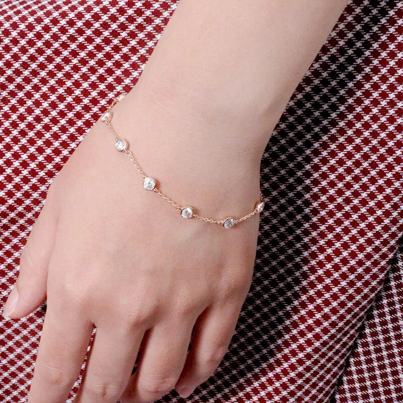 Solid 18K Rose Gold Moissanite Bezel Bracelet 9 x 0.3ctw
