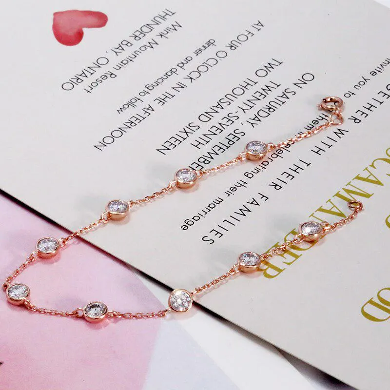 Solid 18K Rose Gold Moissanite Bezel Bracelet 9 x 0.3ctw