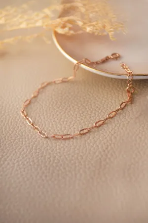 Sparkling Paper Clip Rose Gold Plated Sterling Silver Chain Bracelet