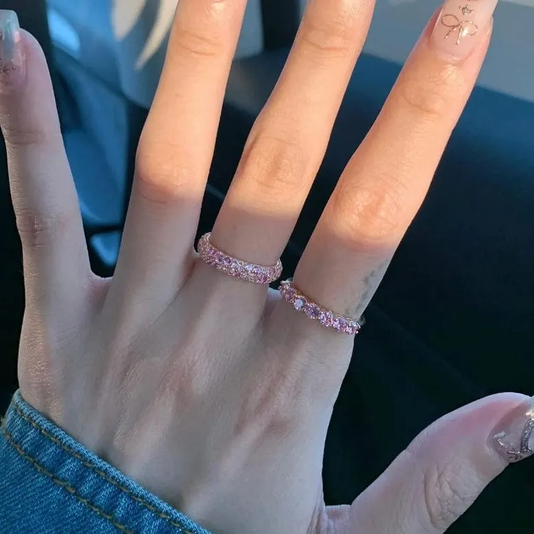 Sparkling Pink CZ Inlaid Rose Gold Plated Stackable Ring Set